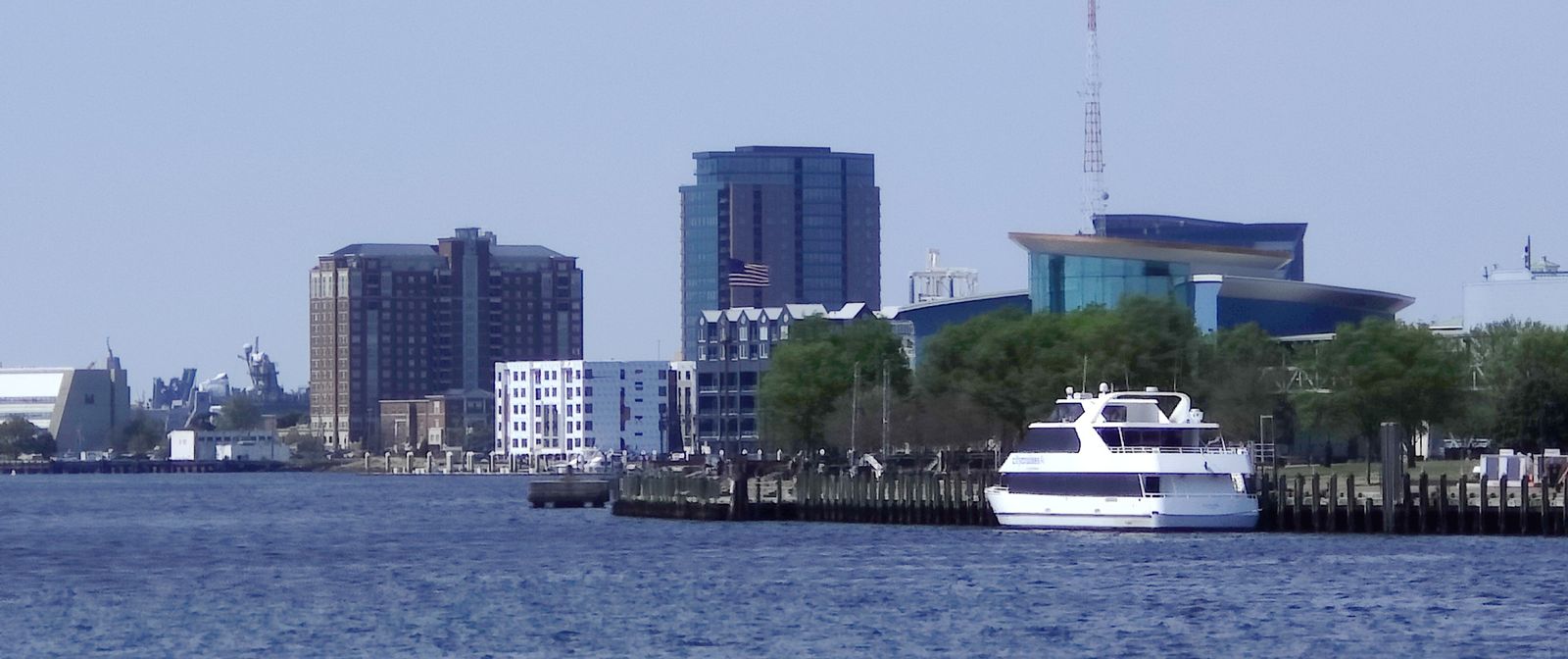The Elizabeth River waterfront between Portsmouth and Norfolk, Virginia